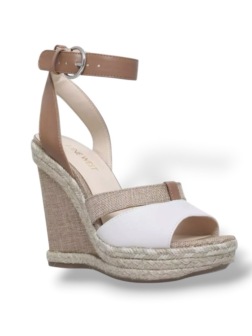 Nine West FUNONEO Wedge Espadrille Sandals Women’s 9.5 Nude Tan Summer Shoes